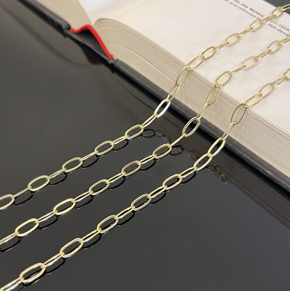 18K gold filled oval paperclip chain sold by the foot