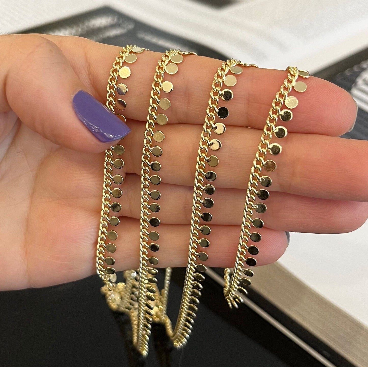 Coin gold filled chain, 18k gold filled, sequin disc chain, chain bulk wholesale, ankle chain, body chain, chain by the foot