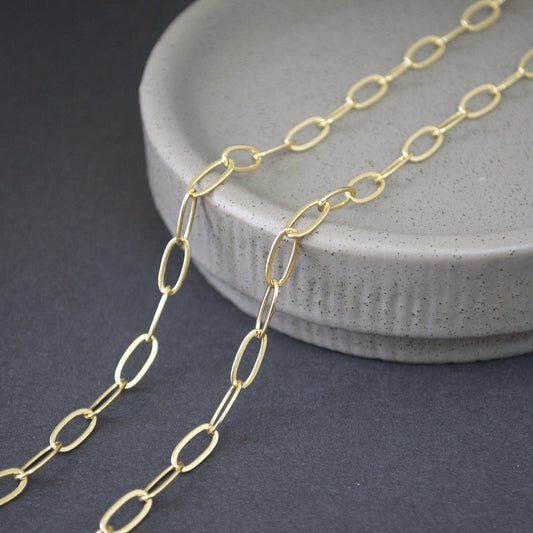 18K Gold Filled Oval Paperclip Chain (10x4mm) - By the Foot