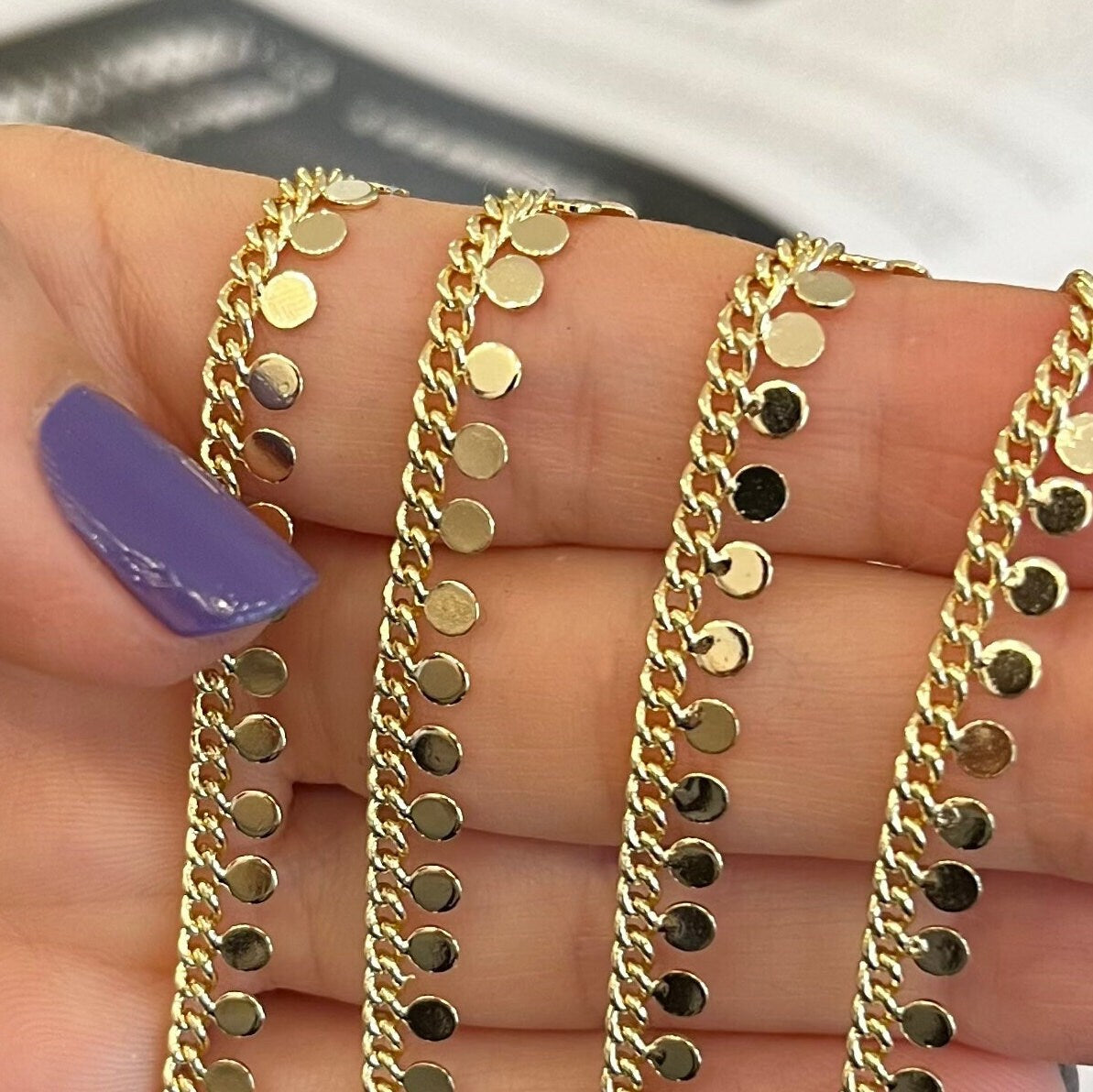 Coin gold filled chain, 18k gold filled, sequin disc chain, chain bulk wholesale, ankle chain, body chain, chain by the foot