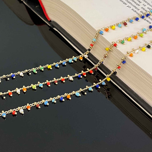 18K Gold Filled Colorful Beaded Chain - By the Foot