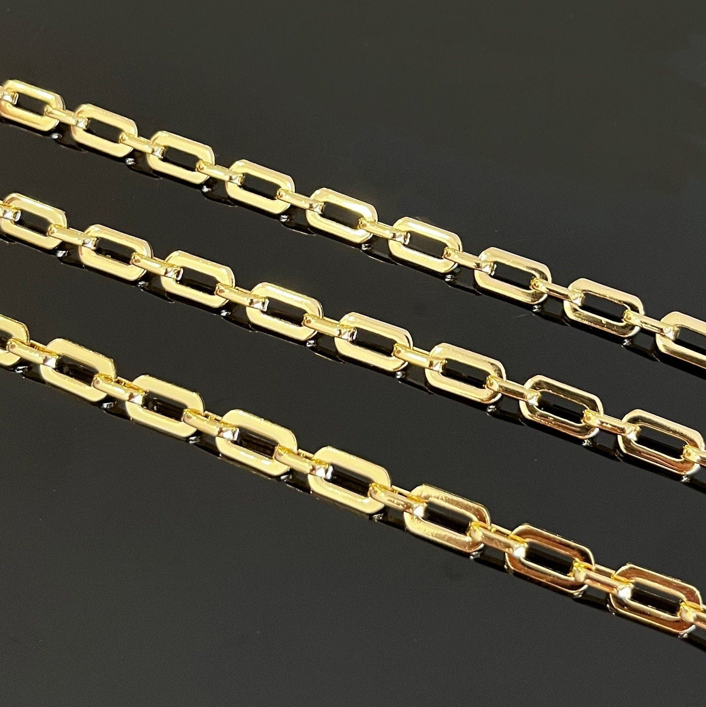 Gold filled hexagonal chain chunky bold links close-up detail
