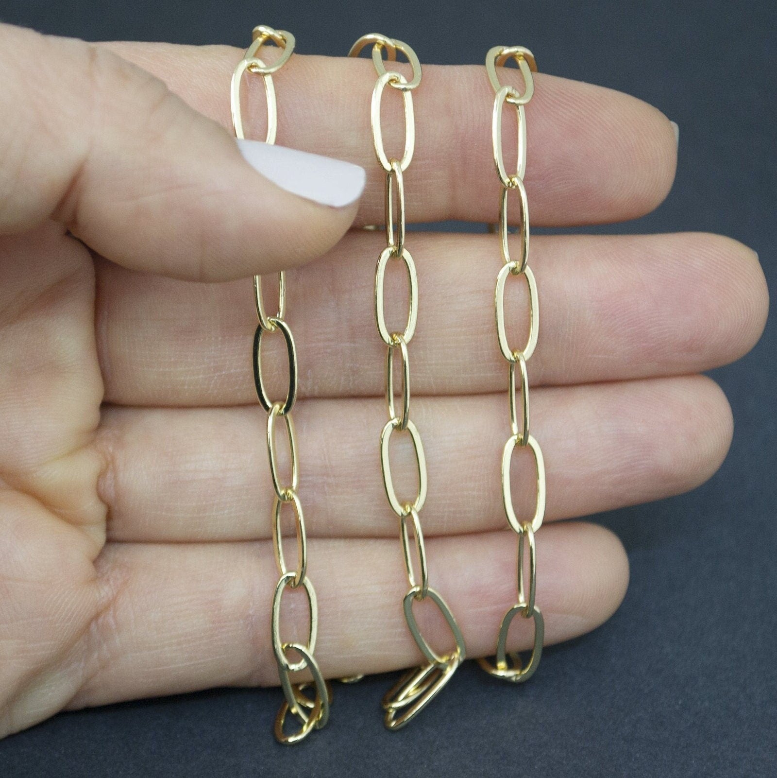 Gold filled paperclip chain oval links jewelry making supply
