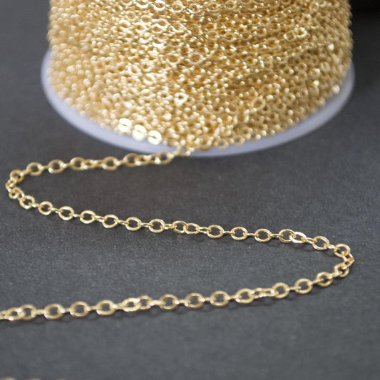 18K gold filled dainty flat cable chain 1.5mm delicate jewelry making