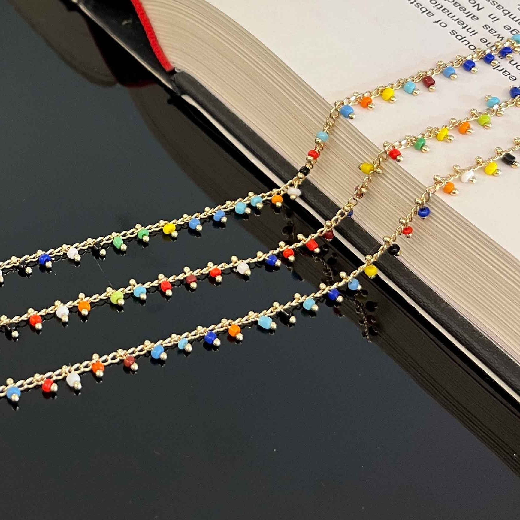 18K gold filled colorful beaded chain multicolor beads jewelry making
