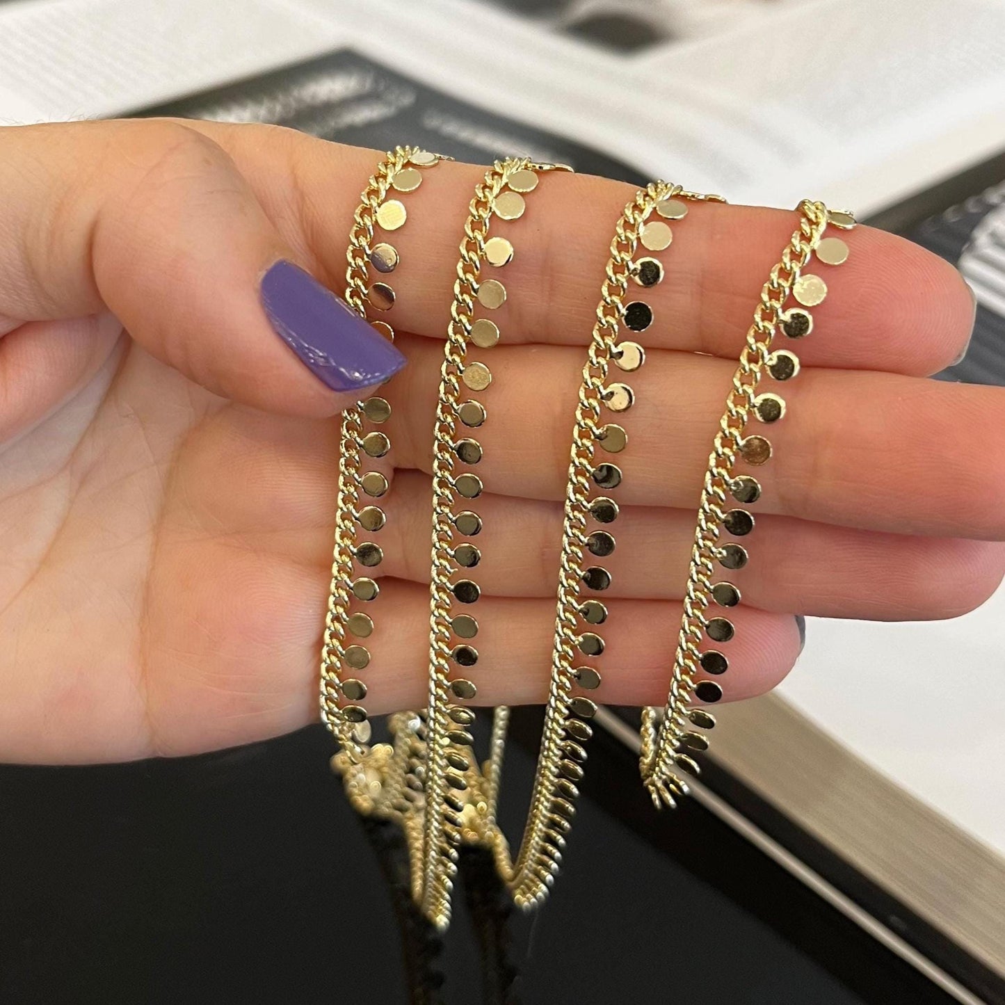 18K gold filled sequin disc chain for necklaces and bracelets