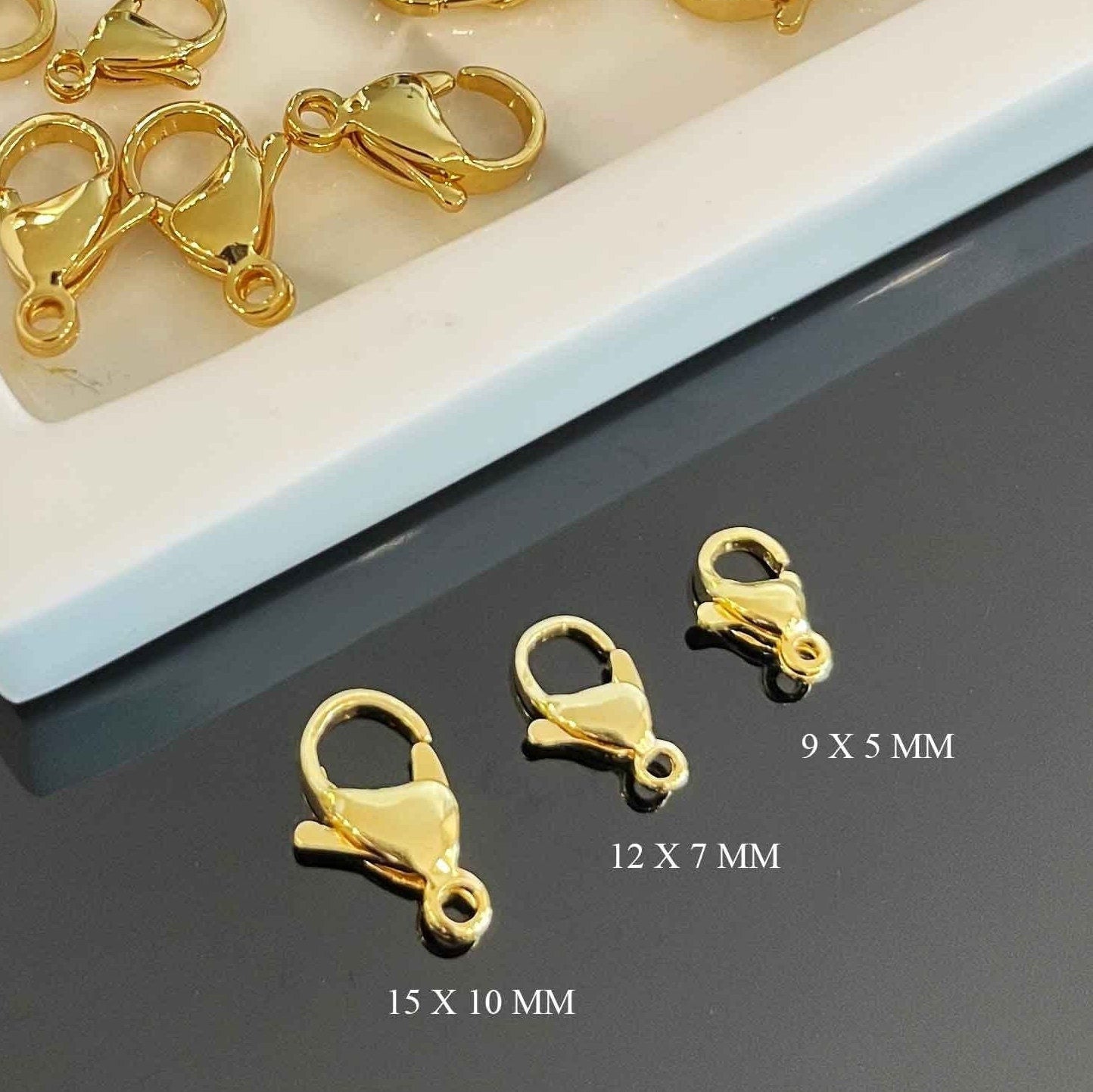 18K Gold Filled Lobster Clasps - Wholesale Jewelry Supply 9x5mm, 12x7mm, 15x10mm