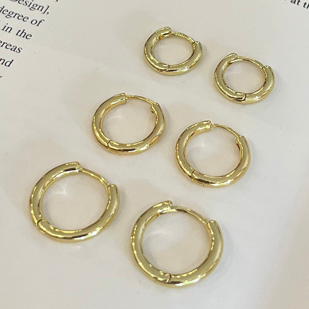18K gold filled thick hoop earrings set wholesale jewelry supply
