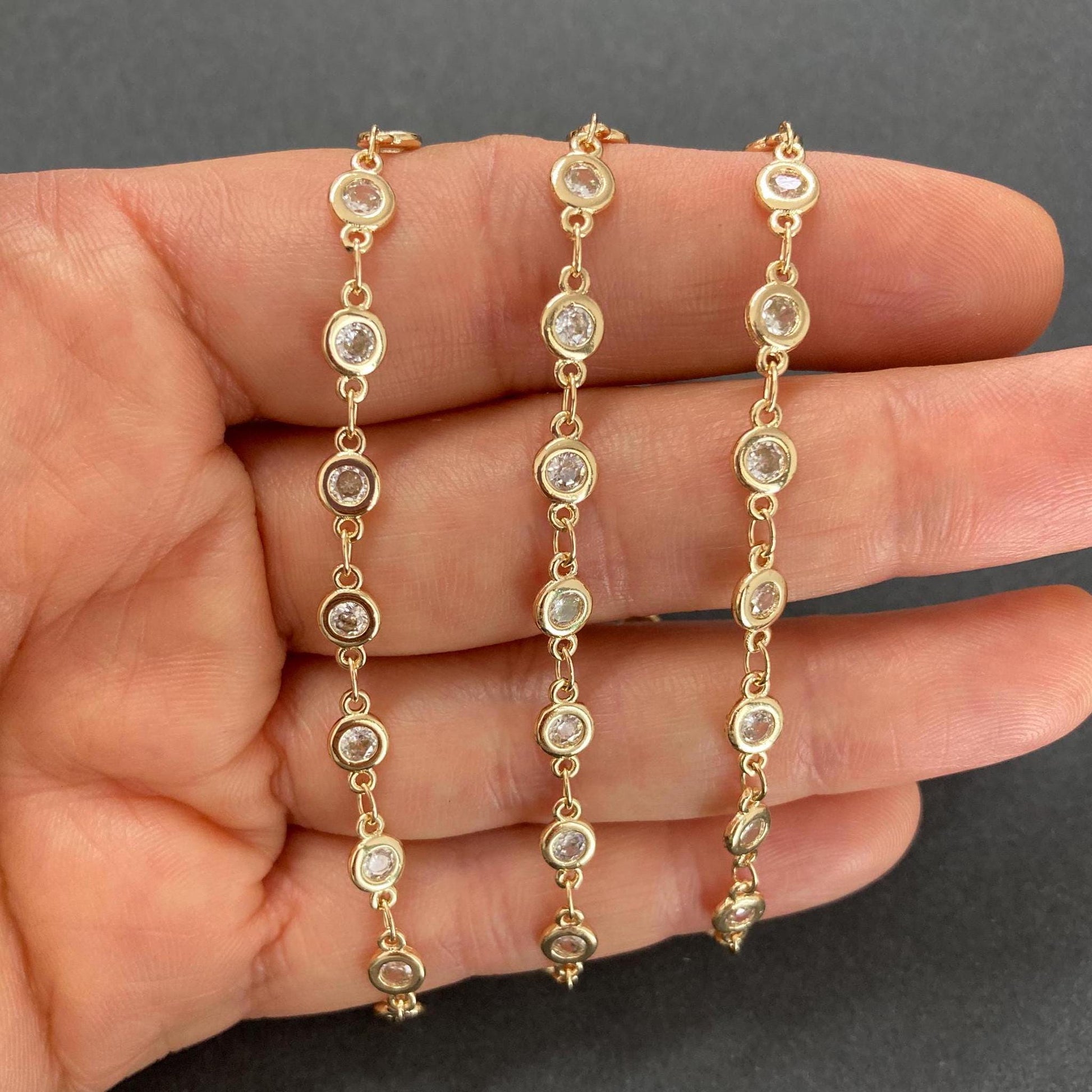 18K gold filled crystal bead CZ chain 4mm cubic zirconia jewelry making