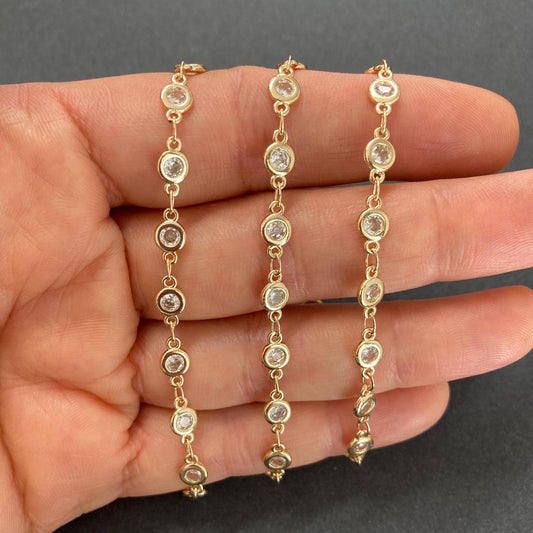 18K gold filled crystal bead CZ chain 4mm cubic zirconia jewelry making