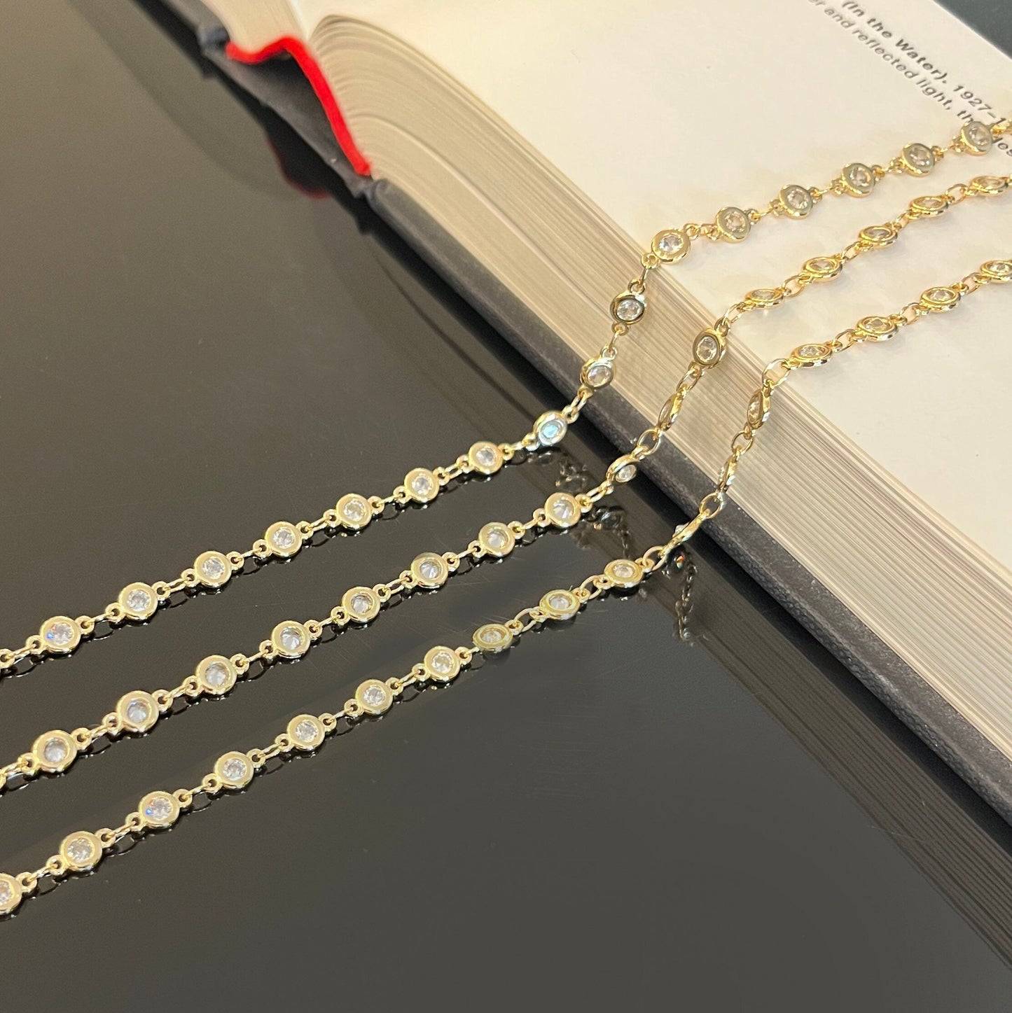 18K gold filled cubic zirconia chain sold by the foot wholesale supply