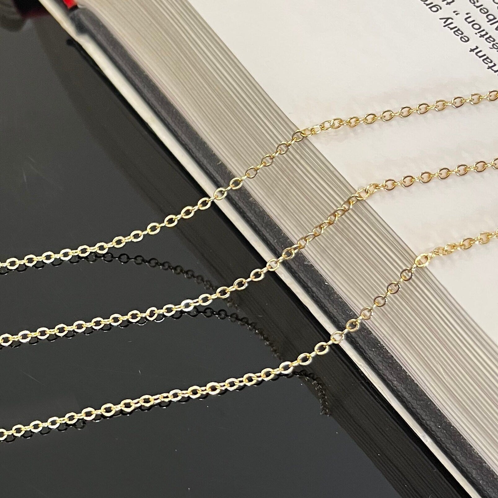 18K gold filled dainty flat cable chain sold by the foot
