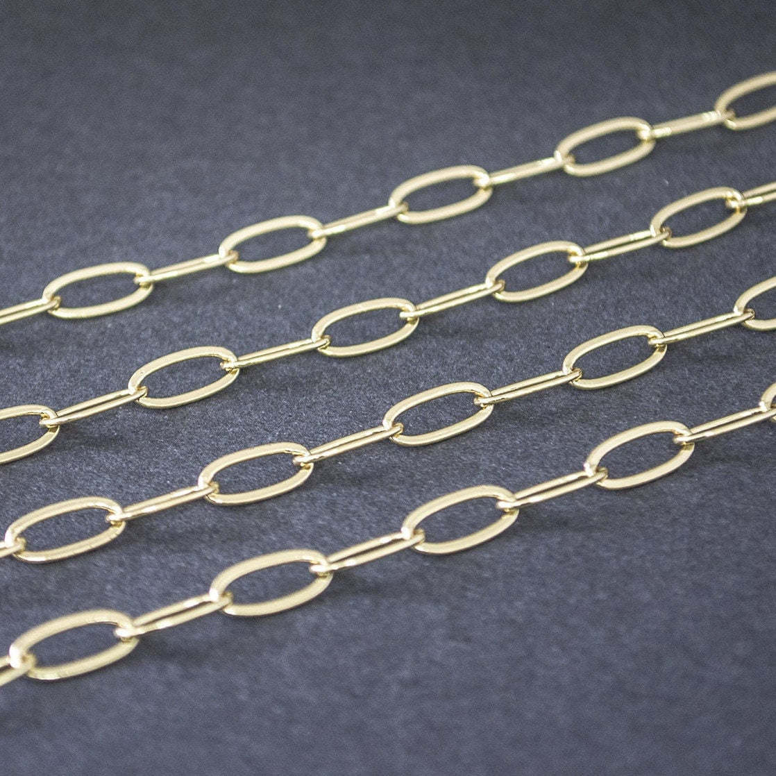 18K gold filled oval paperclip chain sold by the foot