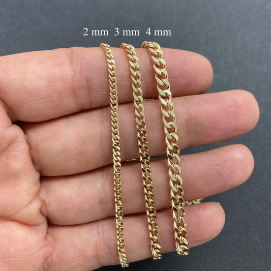 18K Gold Filled Curb Chain (2mm-4mm) - By the Foot