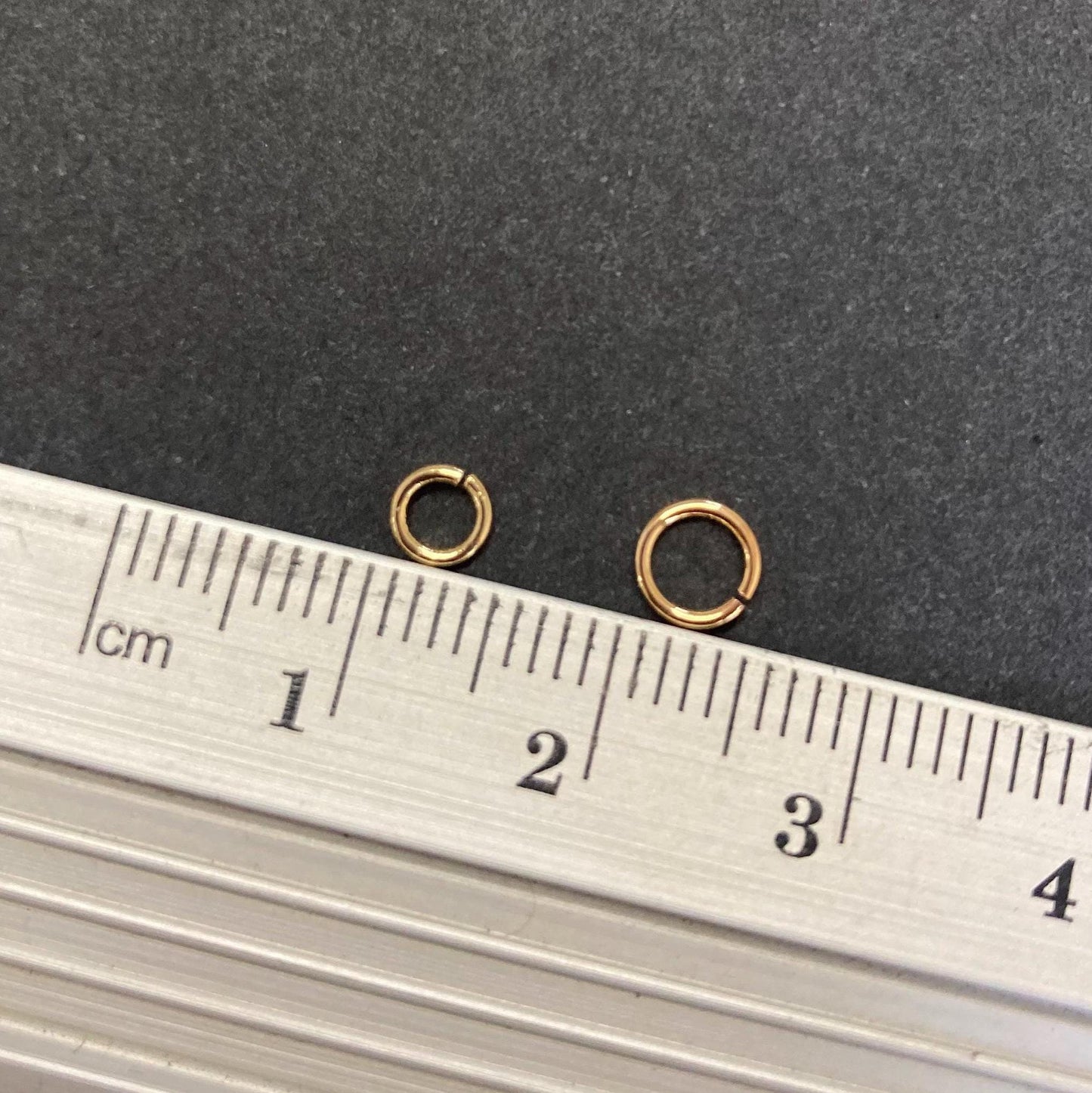 Gold filled jump rings various sizes comparison 22 gauge open rings