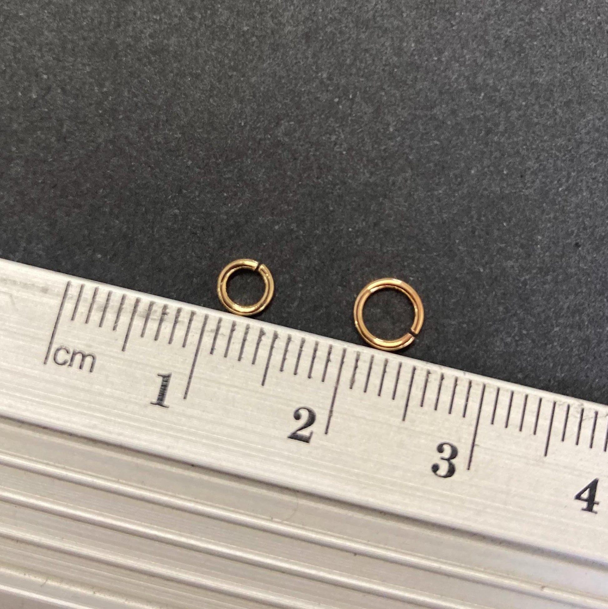 Gold filled jump rings various sizes comparison 22 gauge open rings