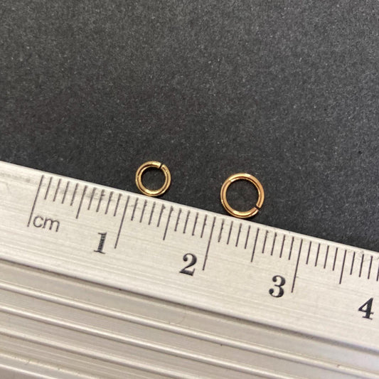 Gold filled jump rings various sizes comparison 22 gauge open rings
