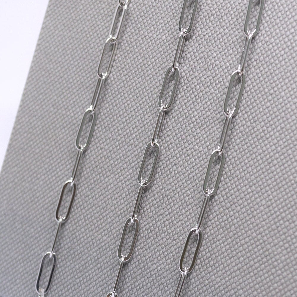9x3mm sterling silver paperclip chain wholesale by the foot with oval links