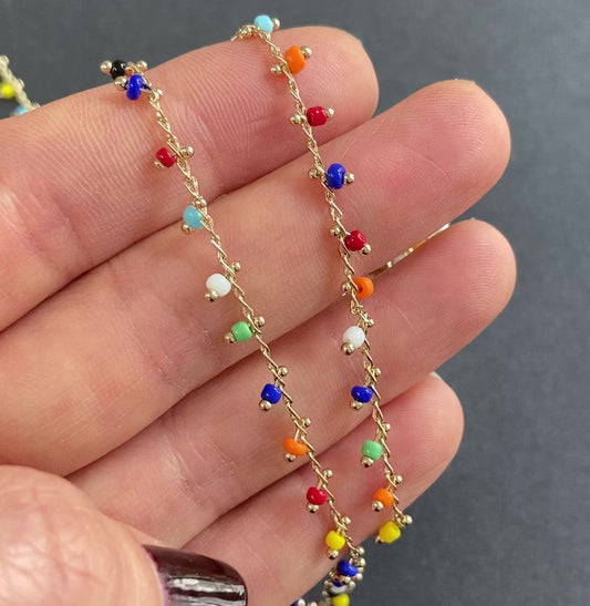 18K Gold Filled Colorful Beaded Chain - By the Foot