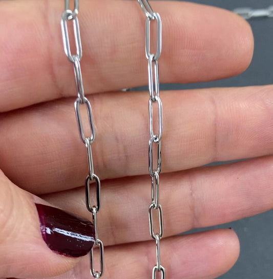 9x3mm Sterling Silver Paperclip Chain - Oval Link - Wholesale & By the Foot