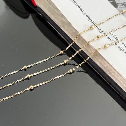 Gold filled satellite chain with 2.5mm beads close-up detail

